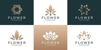 conjunto de modelo de logotipo de flor de lótus feminino de beleza com cor dourada vetor