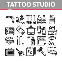 vetor de conjunto de ícones de coleção de ferramentas de estúdio de tatuagem