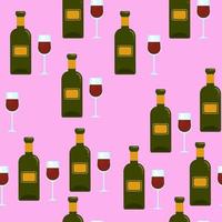 garrafa e copo de padrão sem emenda de vinho tinto. de fundo vector com álcool. imprimir com bebidas alcoólicas