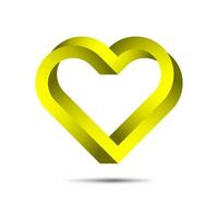 Vetor do logotipo do coração impossível à moda do gradiente amarelo 3d. ícone de amor de corações delineados para cartão de dia dos namorados.