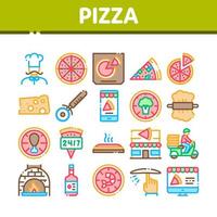 vetor de conjunto de ícones de coleção de comida deliciosa de pizza