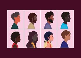 diversidade de desenhos animados femininos e masculinos em quadros vetor