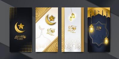conjunto de banners islâmicos do ramadã com um conceito de ouro luxuoso e elegante vetor