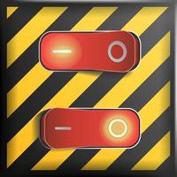 vetor de interruptor de alternância realista. fundo de perigo. interruptores vermelhos com on, off posição. ilustração de controle.