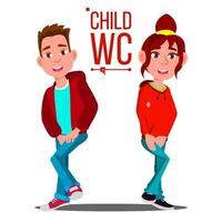 vetor de sinal wc criança. menino e menina. ícone do banheiro. ilustração isolada dos desenhos animados