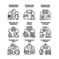 ilustrações vetoriais de ícones de conjunto de pesquisa de tecnologia vetor