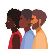 diversidade de peles de mulheres negras e desenhos animados de homens vetor