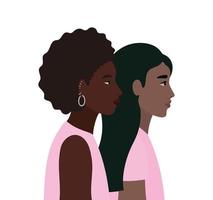 desenhos animados de mulheres negras em vista lateral vetor