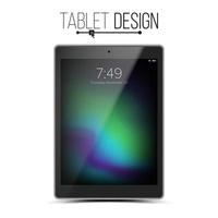 vetor de design de maquete de tablet. vista frontal do tablet de tela preta moderna e moderna. isolado no fundo branco. ilustração 3d realista