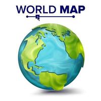 vetor de mapa do mundo. esfera do planeta 3d. Terra com continentes. américa do norte, américa do sul, áfrica, europa. ilustração isolada