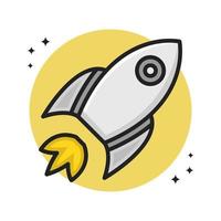estilo de linha cheia dos desenhos animados do ícone do transporte espacial do foguete. ilustração em vetor logotipo astronauta nave espacial. adesivo de ícone de elemento de astronomia espacial