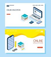 conjunto de banners de educação on-line e e-learning vetor