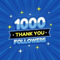 1000 seguidores banner vector design azul. obrigado pelos 1000 seguidores