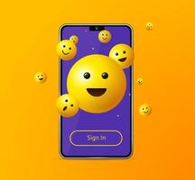 Sinal 3d detalhado realista no aplicativo Emoji amarelo Sorriso telefone móvel. vetor
