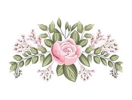 flor rosa rosa com botões e folhas pintando vetor