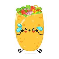 personagem bonito e triste de burrito. vetor mão desenhada ícone de ilustração de personagem kawaii dos desenhos animados. isolado no fundo branco. conceito de personagem burrito triste