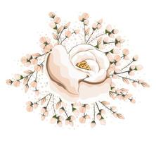botões em torno do design de pintura de flores brancas vetor