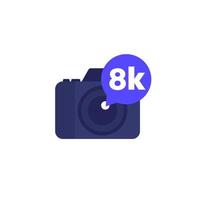 ícone de câmera de vídeo 8k, vetor plano