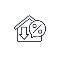 hipoteca, ícone de linha de taxas de queda de empréstimo vetor