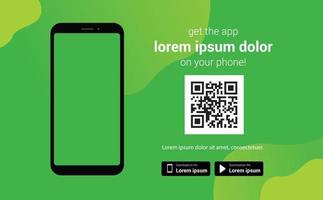 página de download do aplicativo móvel. smartphone de tela vazia para seu aplicativo. ícone do botão de download, aplicativo, aterrissagem, código qr, conceito de tecnologia. ilustração vetorial. eps 10. vetor