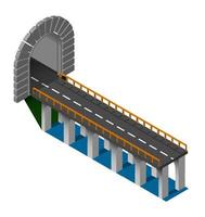 entrada para túnel de automóveis com seção de ponte. ponte automóvel com túnel arqueado nas montanhas. vetor