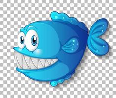 personagem de desenho animado de peixe exótico azul em fundo transparente vetor