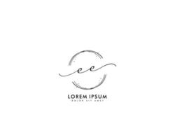 logotipo feminino inicial ee monograma de beleza e design de logotipo elegante, logotipo manuscrito da assinatura inicial, casamento, moda, floral e botânico com modelo criativo vetor