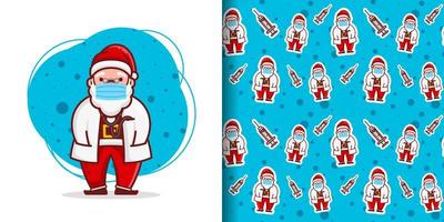 Natal fofo médico santa cartoon padrão vetor