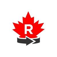 modelo de design de logotipo de maple canadense de letra r. logotipo canadense de bordo vermelho vetor