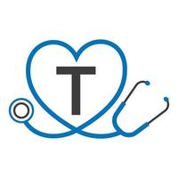 logotipo médico no modelo de letra t. logotipo de médicos com vetor de sinal de estetoscópio
