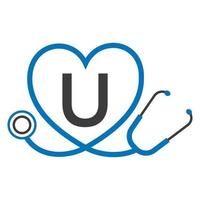 logotipo médico no modelo de letra u. logotipo de médicos com vetor de sinal de estetoscópio