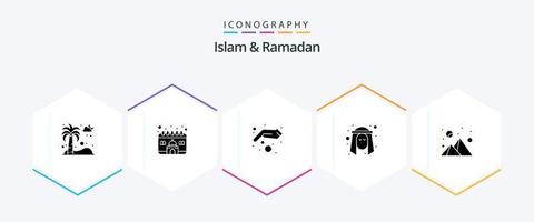 pacote de ícones de 25 glifos islam e ramadã, incluindo árabe. muçulmano. Ramadã. cara. islamismo vetor