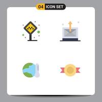 4 ícones planos universais definidos para aplicações web e móveis aeroporto terra táxi correio global elementos de design de vetores editáveis
