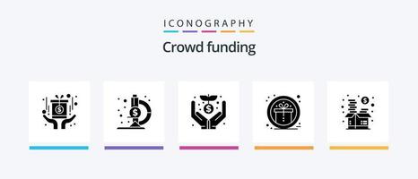 pacote de ícones de glyph 5 de crowdfunding, incluindo estoque. financiamento. doação. recompensa. Presente. design de ícones criativos vetor