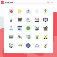 conjunto de cores planas de interface móvel de 25 pictogramas de motivação, captura de folha, pagamento de compras, elementos de design de vetores editáveis
