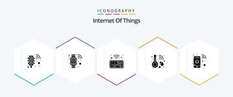 internet das coisas pacote de ícones de 25 glifos, incluindo telefone inteligente. Móvel. mapa. clima. temperatura vetor