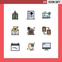 9 interface do usuário pacote de cores planas de linha cheia de sinais e símbolos modernos de convite de finanças elementos de design de vetores editáveis de saudação on-line