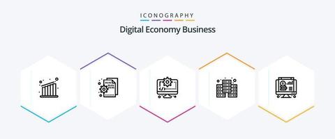 pacote de ícones de 25 linhas de negócios de economia digital, incluindo web. dólar. computador. base de dados. digital vetor