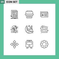 9 pacote de esboço de interface de usuário de sinais e símbolos modernos do islam shout trolley campanha objeto elementos de design de vetores editáveis