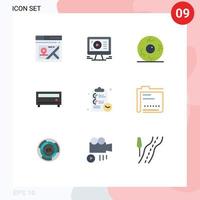 conjunto moderno de pictograma de 9 cores planas de lista de verificação de tarefas, amplificador de jogador de olho, elementos de design de vetores editáveis