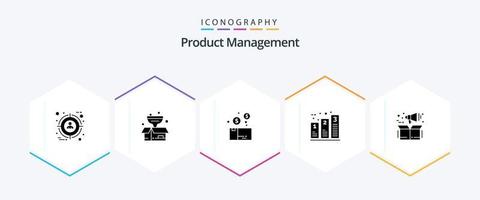 pacote de ícones de 25 glifos de gerenciamento de produtos, incluindo fases. gráfico. agrupar. gráfico. produtos vetor