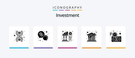 pacote de ícones de glifo 5 de investimento, incluindo dinheiro. hipoteca de casa. dólar. moedas. investimento. design de ícones criativos vetor