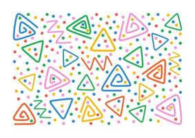 padrão colorido. triângulos, serpentina, pontos e ziguezague. divertida linha colorida doodle fundo de forma. vetor