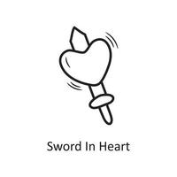 espada no coração vector contorno mão desenhar ícone design ilustração. símbolo do dia dos namorados no arquivo eps 10 de fundo branco