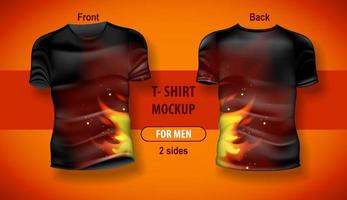 t-shirt para homem frente e costas com fundo de chamas de fogo. maquete para impressão frente e verso. vetor