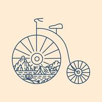vá acampar na natureza em uma ilustração clássica de monolinha de bicicleta para roupas vetor