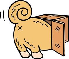 cachorro shiba inu desenhado à mão brincando com ilustração de caixa no estilo doodle vetor