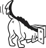 cão pastor alemão desenhado à mão brincando com ilustração de caixa no estilo doodle vetor