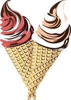 duas taças de sorvete em cones vetor