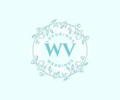 wv letras iniciais modelo de logotipos de monograma de casamento, modelos minimalistas e florais modernos desenhados à mão para cartões de convite, salve a data, identidade elegante. vetor